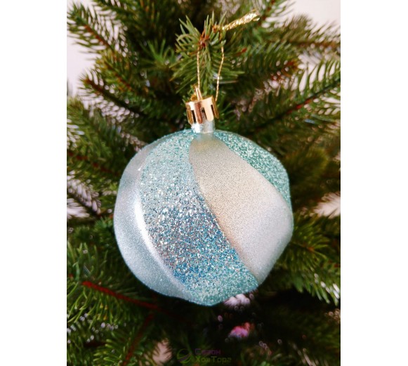 Новорічна куля в блискітках "Хвилька" Ø80мм м'ятна, ціна за набір 4шт